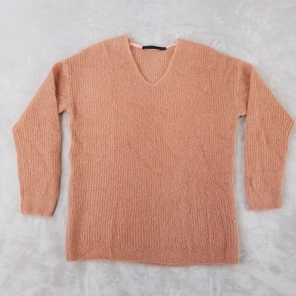 Jenni Kayne Sweater Women M/L Peach 50% Kid Mohair V Neck Knit Tunic Luxury READ
